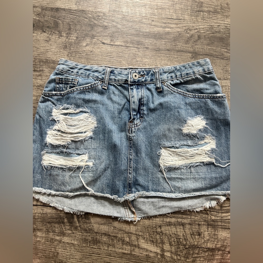 Distressed Denim Mini Skirt